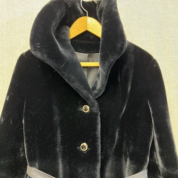 Borgazia Career Originals Vintage Faux Fur Coat Womens 10 Black Belted READ - Picture 11 of 16